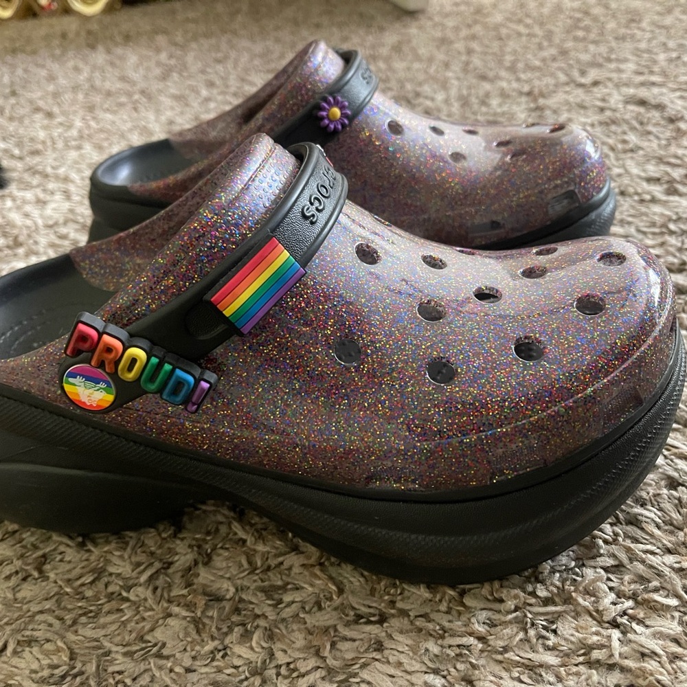 CROCS Women's Glitter Clogs - Black and Multicolor